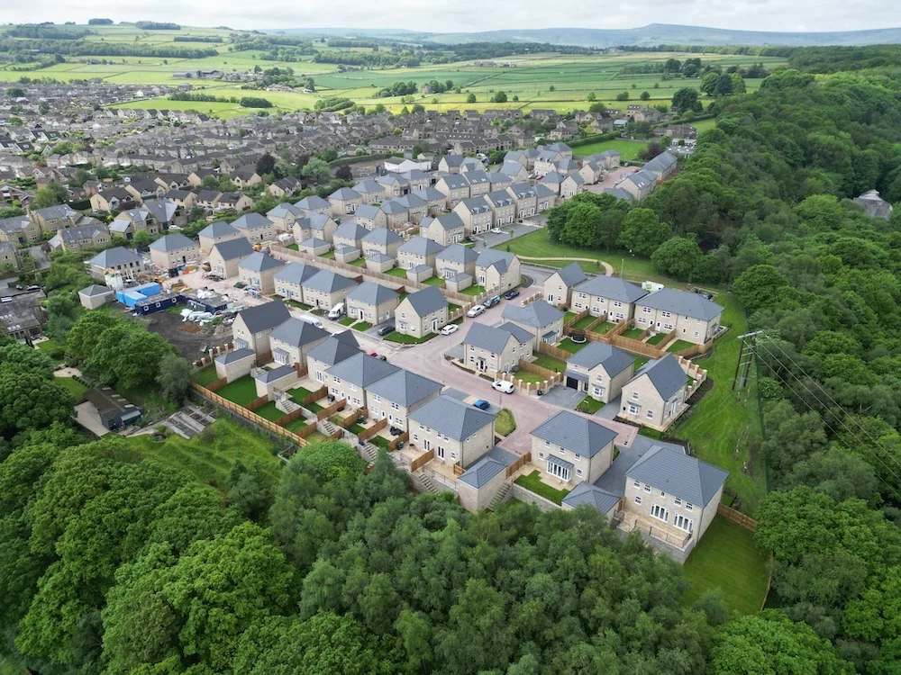 Aerial drone photograph of a Yorkshire housing development built with Bond Brickwork